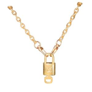 LOUIS VUITTON Brass Lock and Key #300 Padlock Necklace Chain